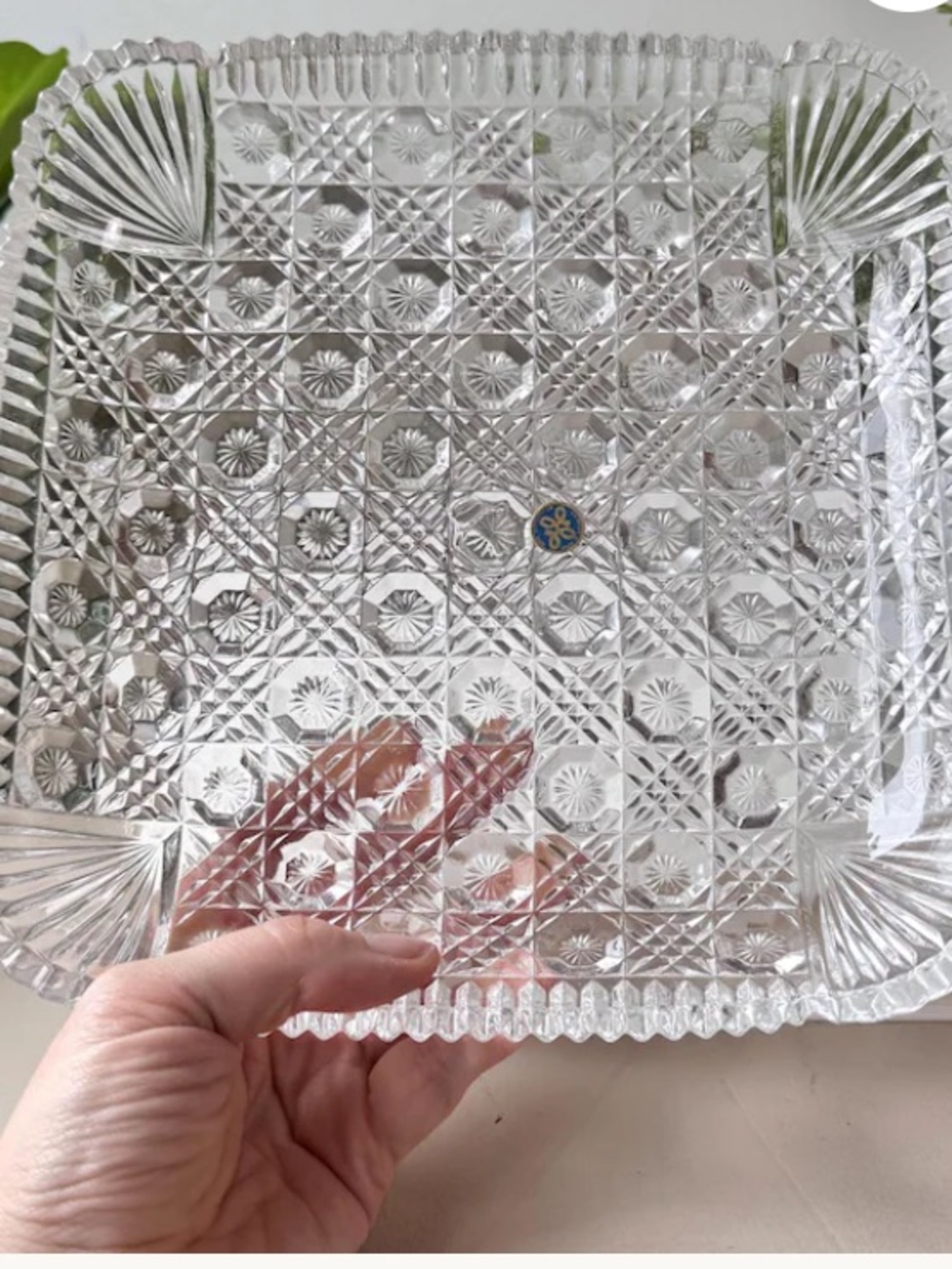 Vintage Mikasa Crystal Georgian Cut Square Serving Dish. Fan & Starburst Design